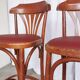 Mid-Century Thonet Style Bar Stools: Red Faux Leather Seat, Set of 2