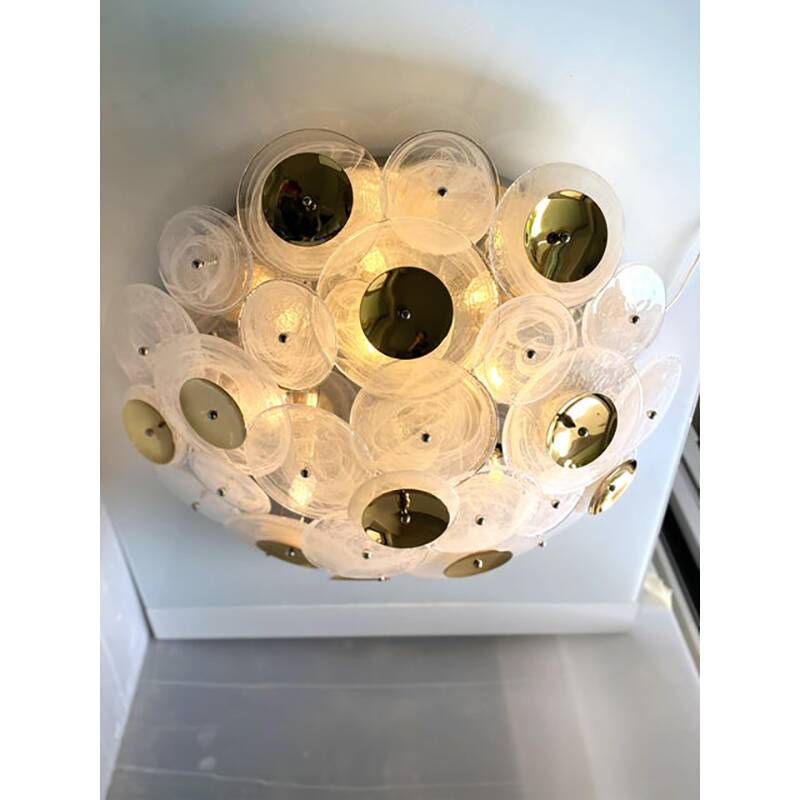Contemporary Venied-White Disks Murano Glass Flush Mount by Simoeng