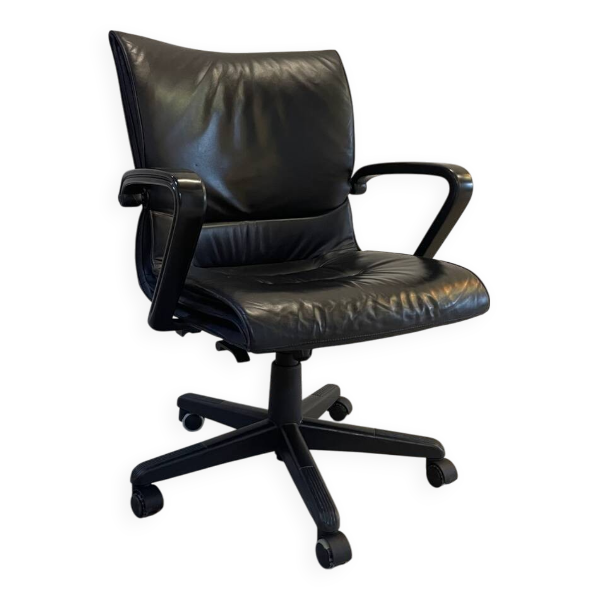 Black leather office chair Model "Qualis" by Emilio Ambasz for Tecno, 1991