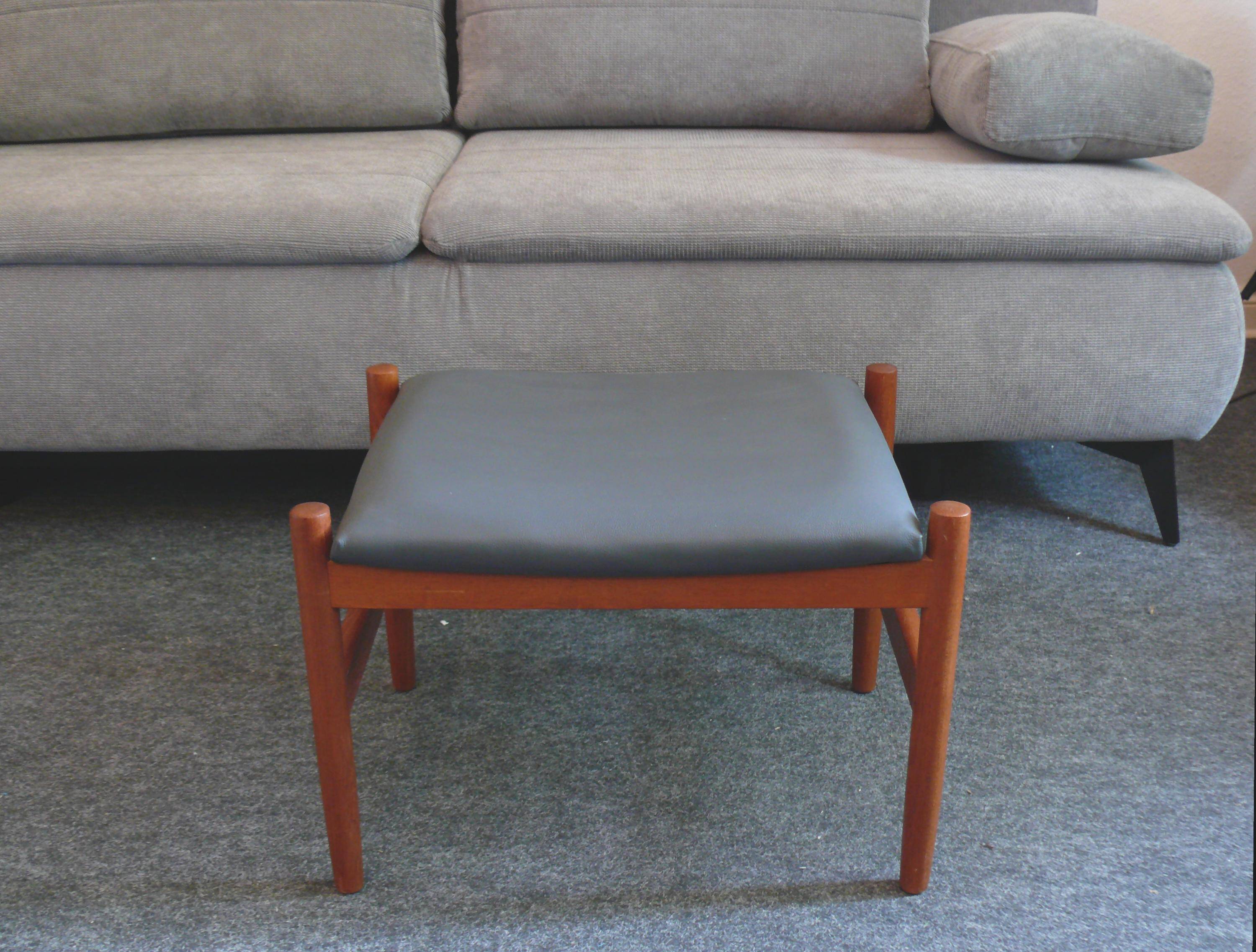 Ottoman - tabouret, teck - cuir, Spottrup, Danemark, années 1960