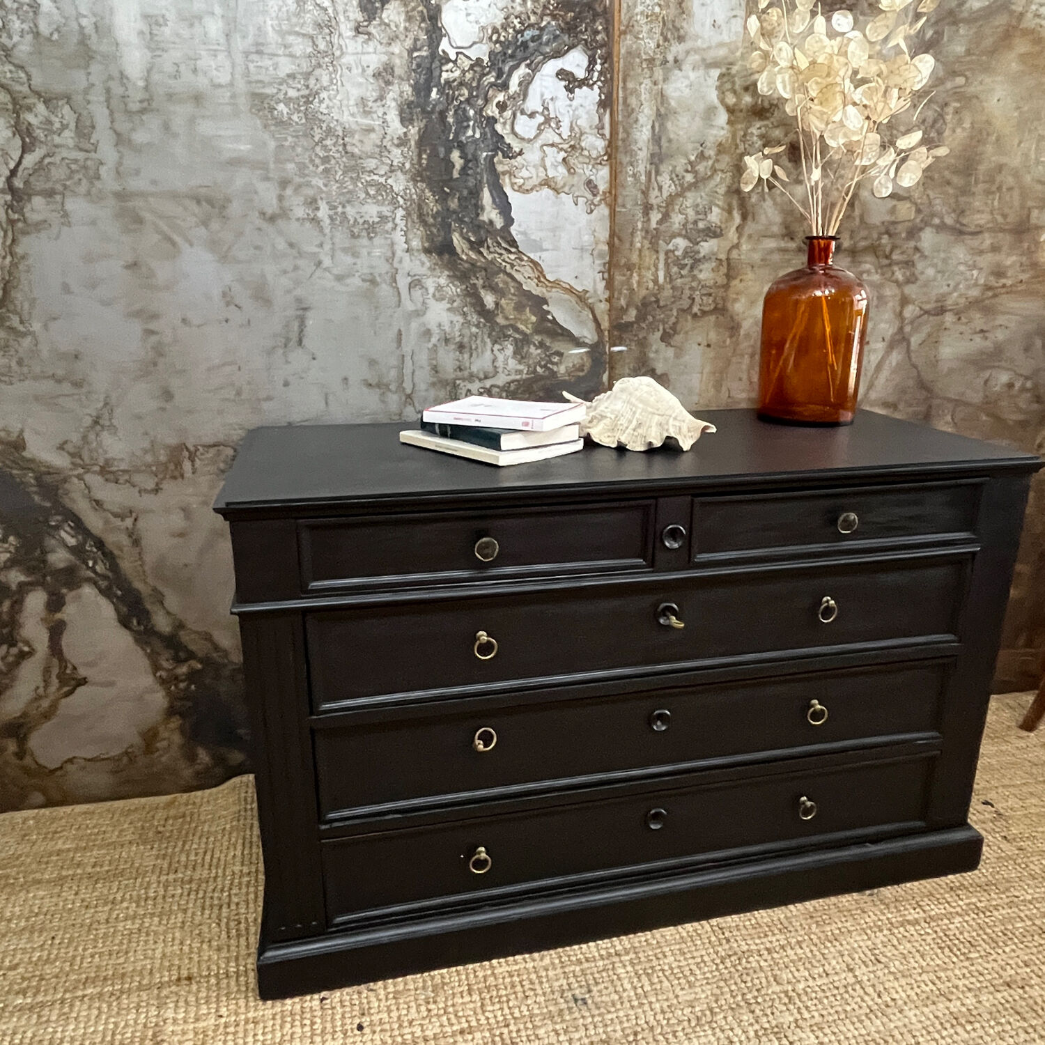 Black velvet empire chest of drawers