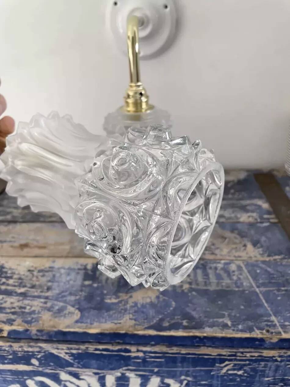 Pair of vintage gold and chiseled glass wall lights