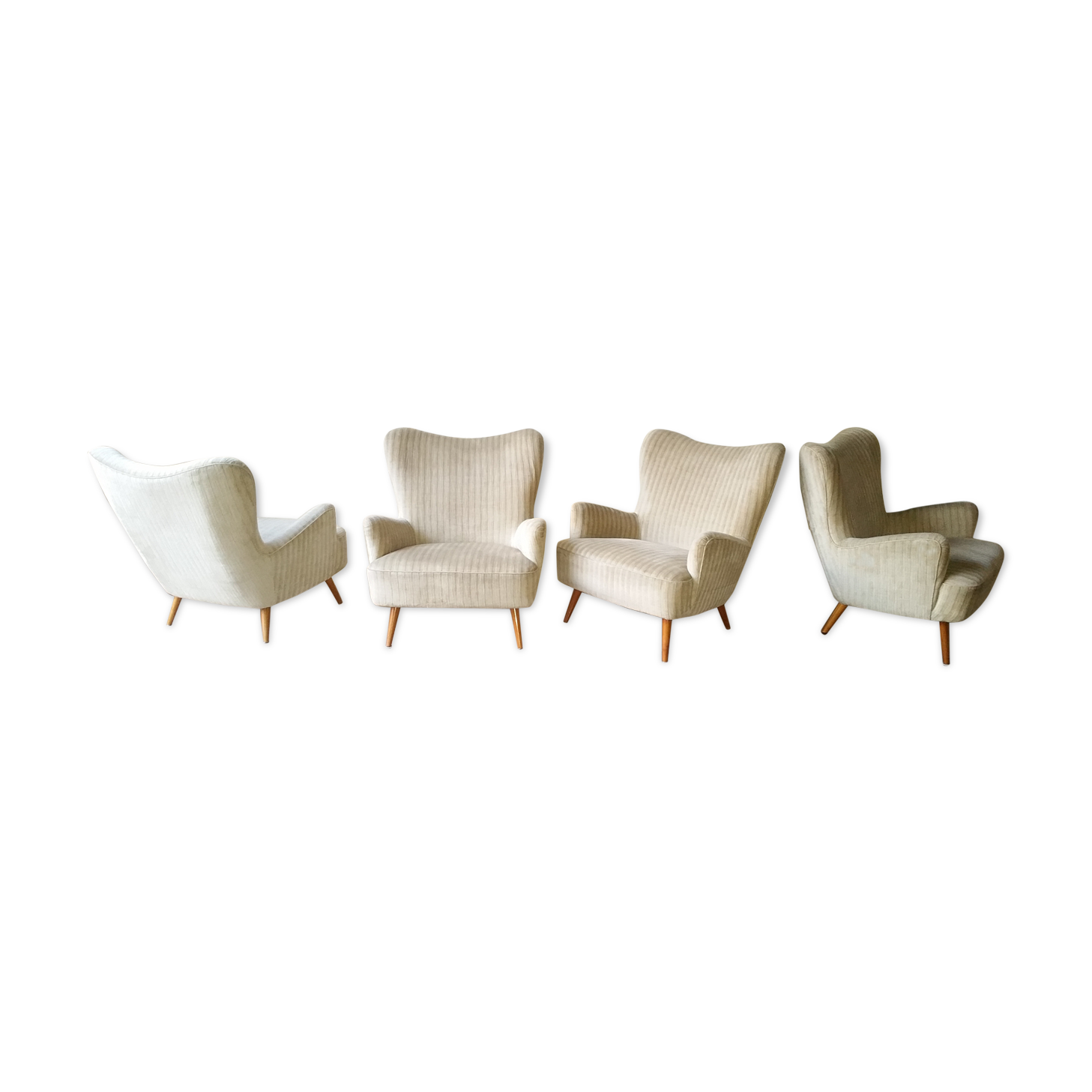 Set of 4 chairs organic wingback chairs of the 50s/60s vintage