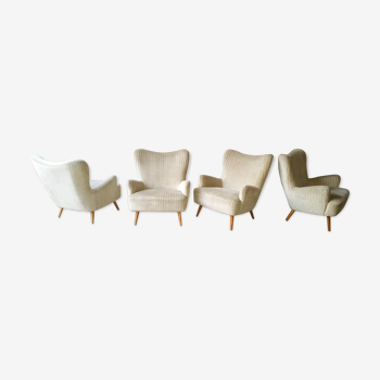 Ensemble de 4 fauteuils organic wingback chairs des années 50/60 vintage