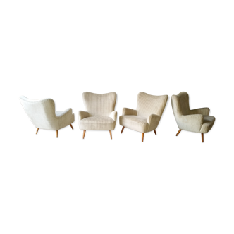 Ensemble de 4 fauteuils organic wingback chairs des années 50/60 vintage