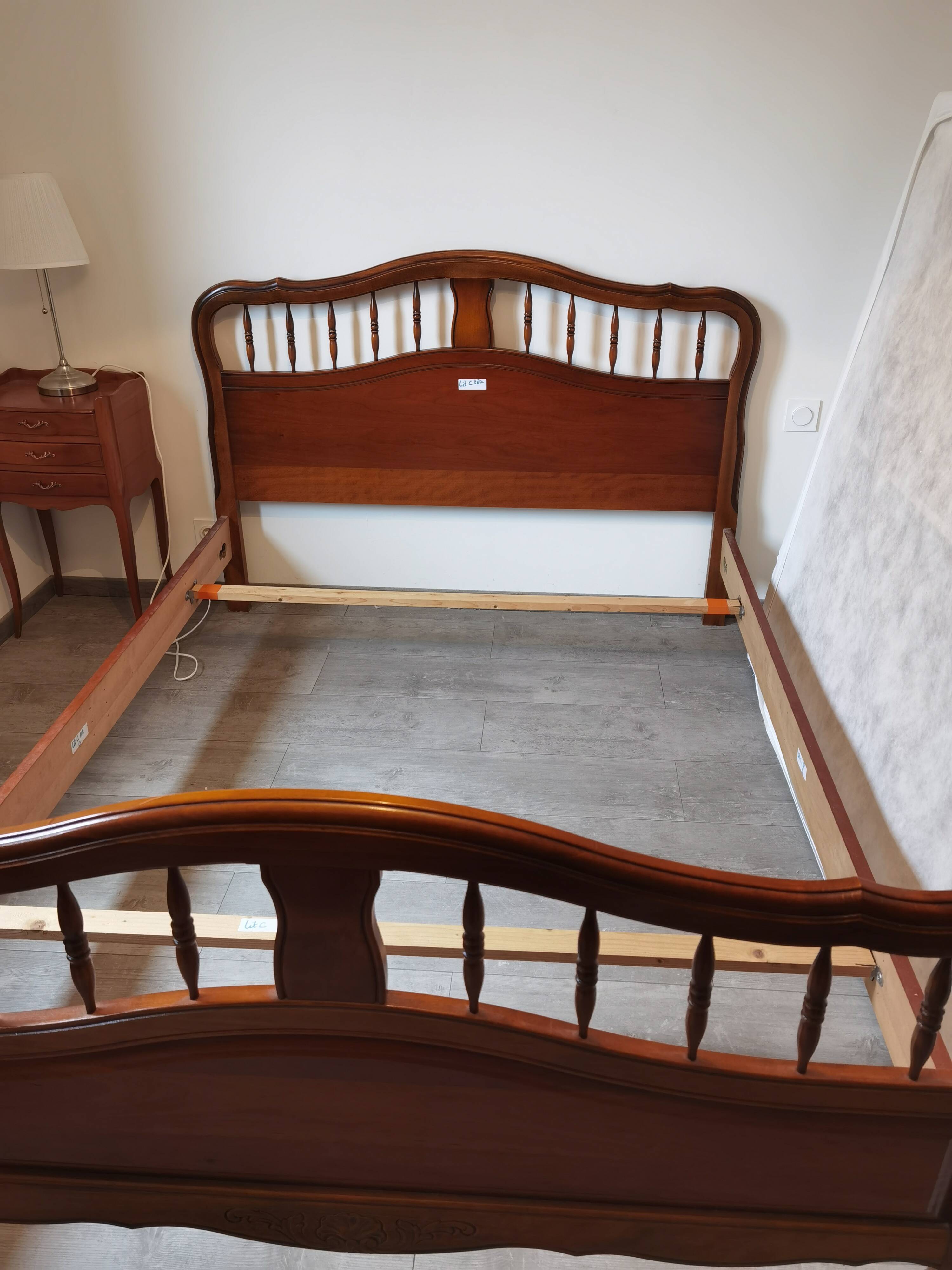 Double bed two places solid wood mahogany Louis XV style