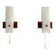Mid-century wall lights in white plexiglass with a wooden base, 1960s, Germany.