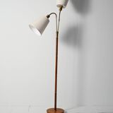 Lampadaire scandinave en chêne et laiton, années 50