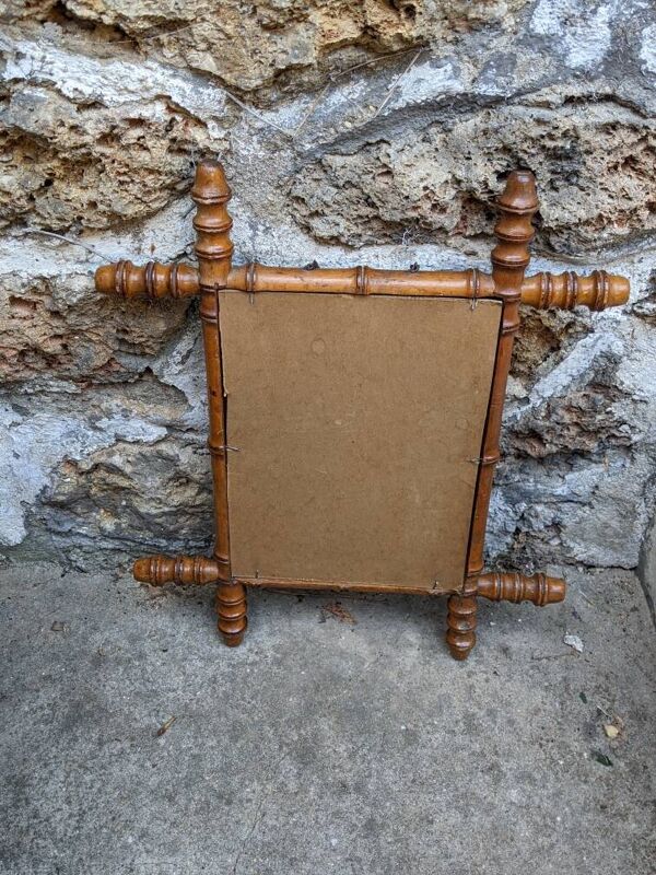 Miroir vintage bois effet bambou décoration campagne brocante chaînette