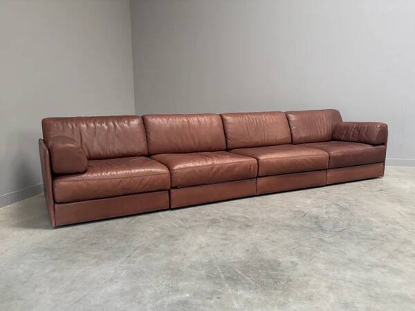 Brown leather modular sofa by De Sede; DS76, 1970s (straight)