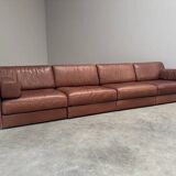 Brown leather modular sofa by De Sede; DS76, 1970s (straight)