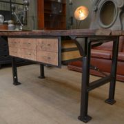 factory workbench in cast iron and wood 1930 with 9 drawers