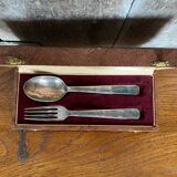 Antique Cutlery Fork & Spoon Silver Metal + Vintage Box Set #B337