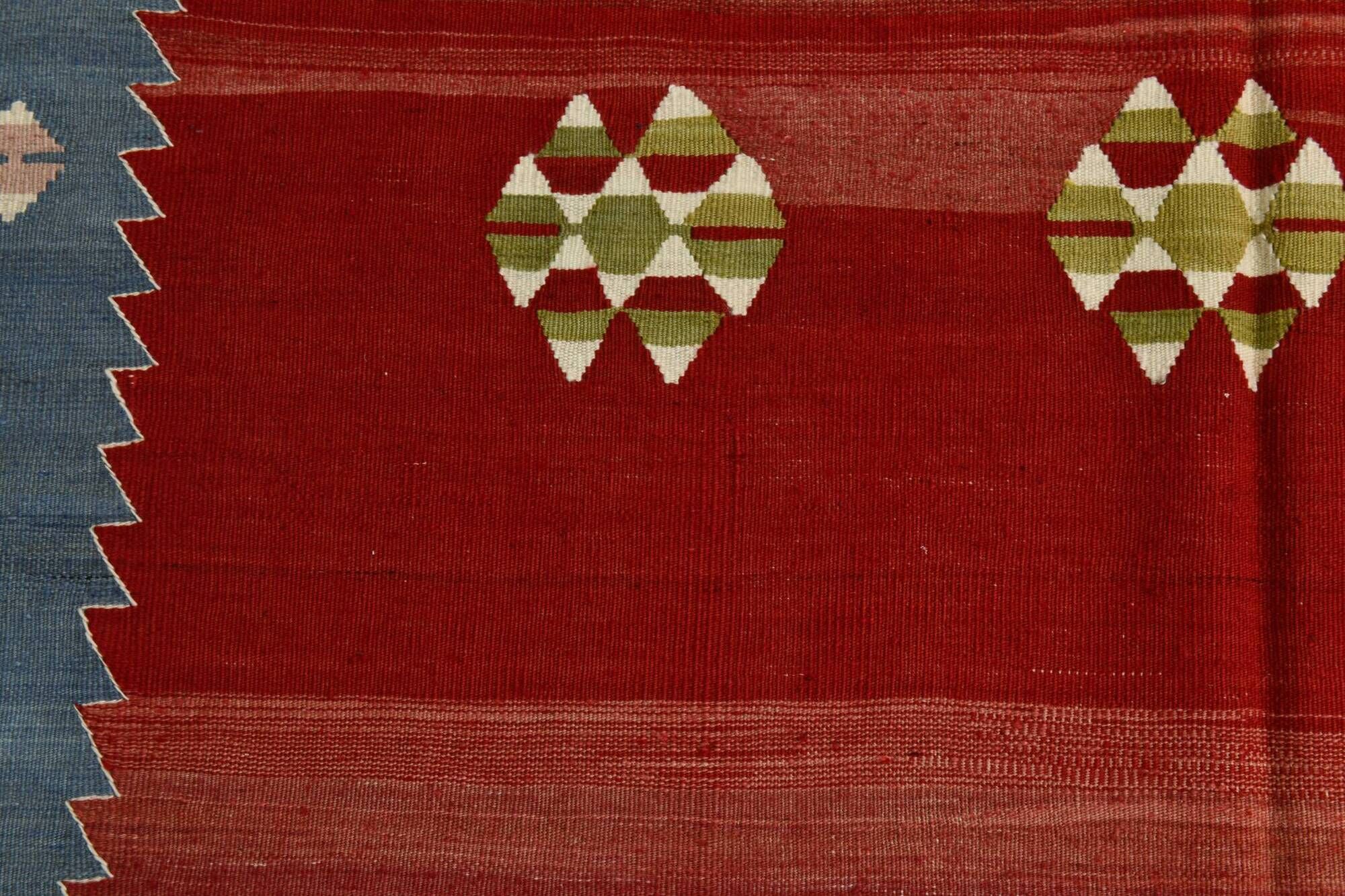 5x10 Blue and Red Vintage Kilim Rug, Handwoven Wool Area Rug, 149x291Cm