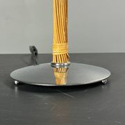 Set of 2 pencil reed rattan bamboo and chrome table lamps, 1980s