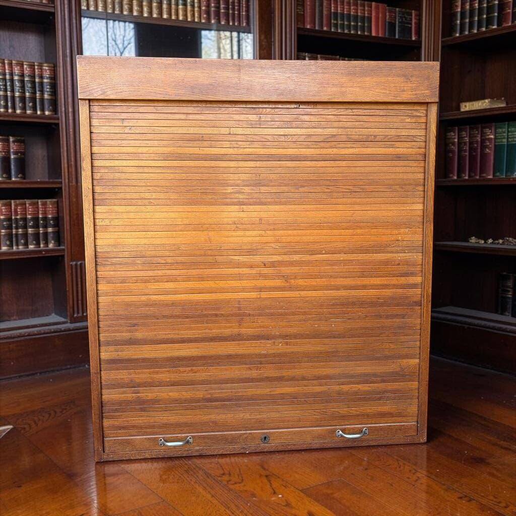 Vintage wooden cabinet / roller shutter cupboard / shelf