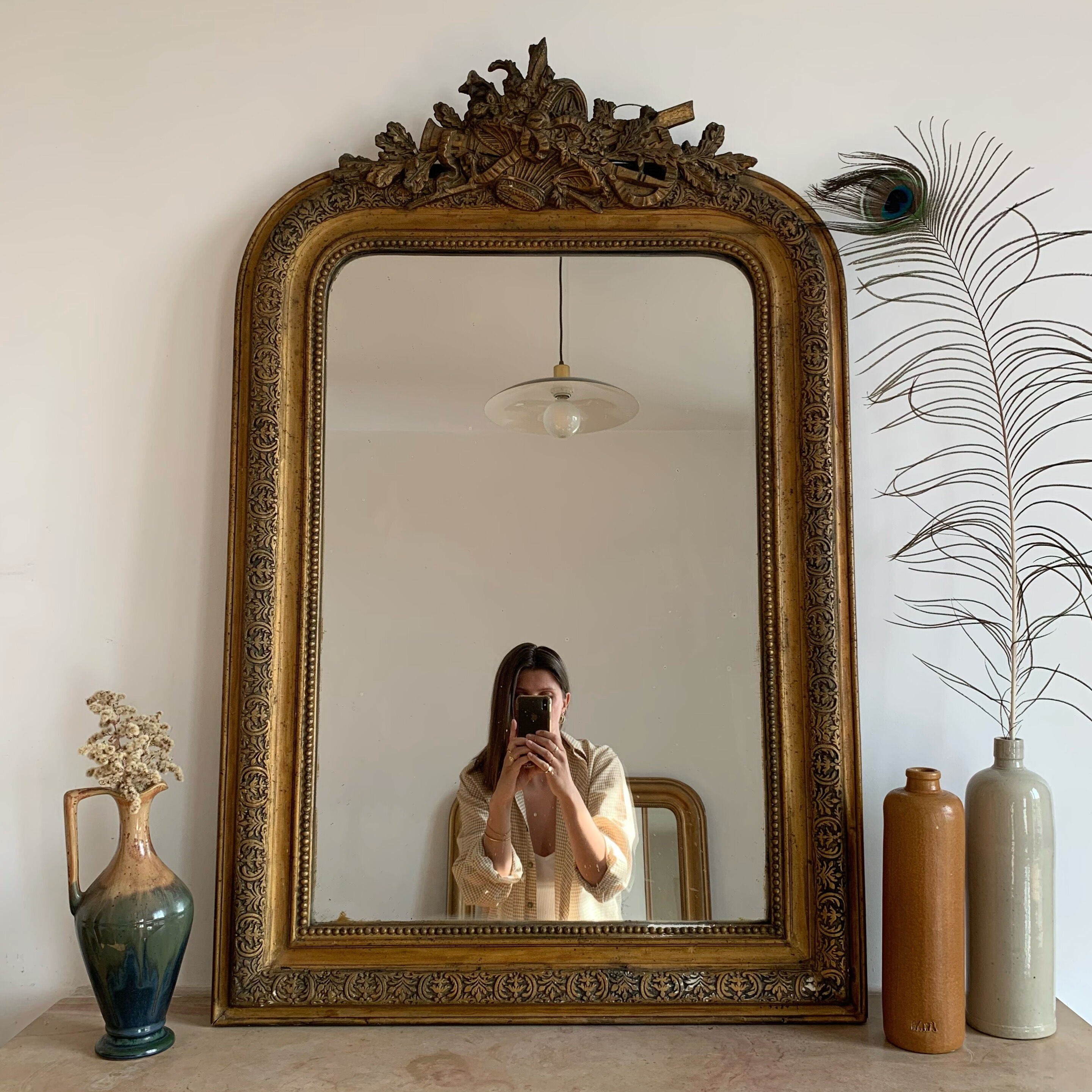 Miroir Louis Philippe patine doré et ornements