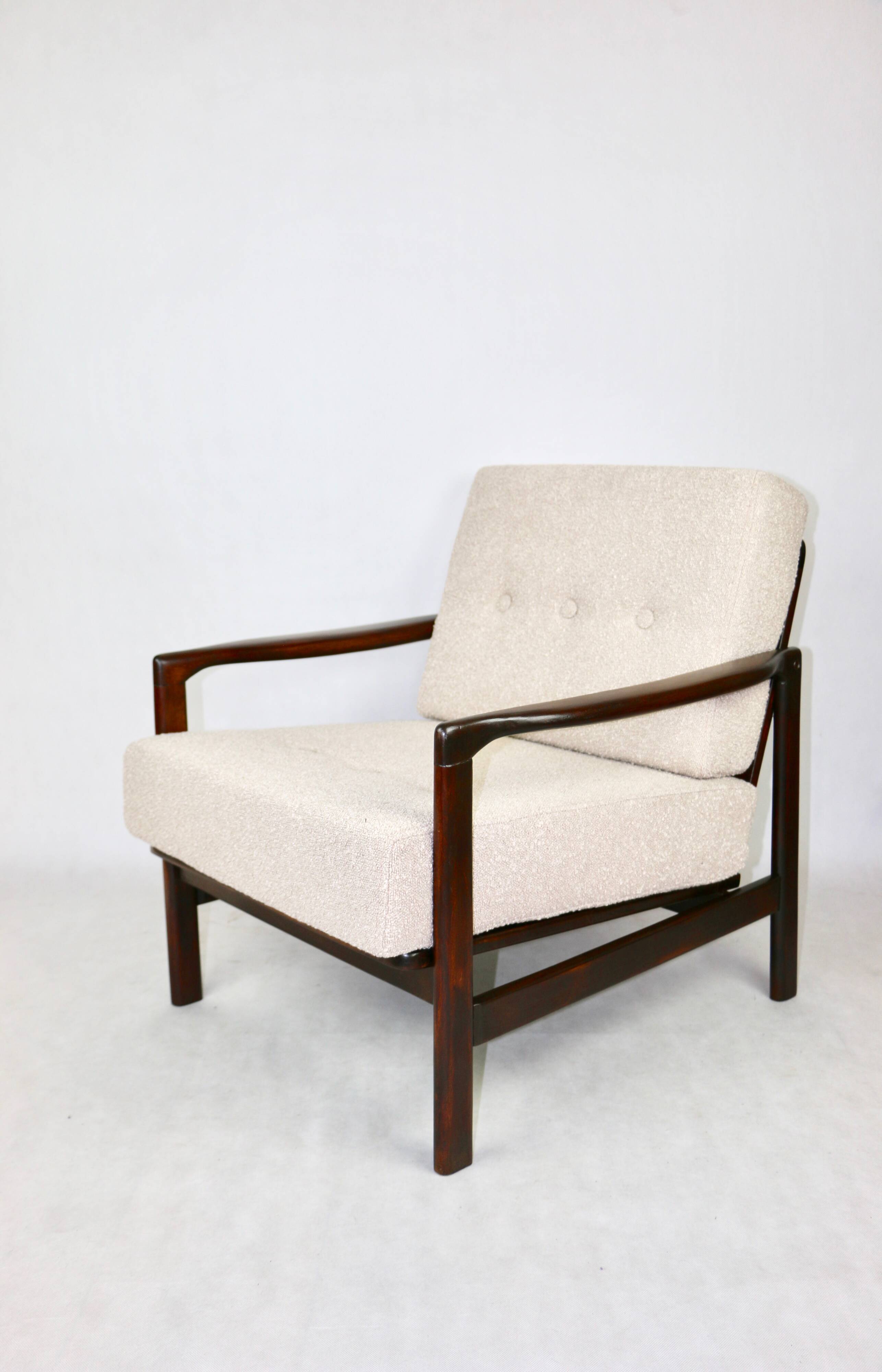 Beige boucle Lounge Chair by Z. Baczyk, 1970s