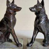 Pair of Art Deco bookends to signed wolf dogs