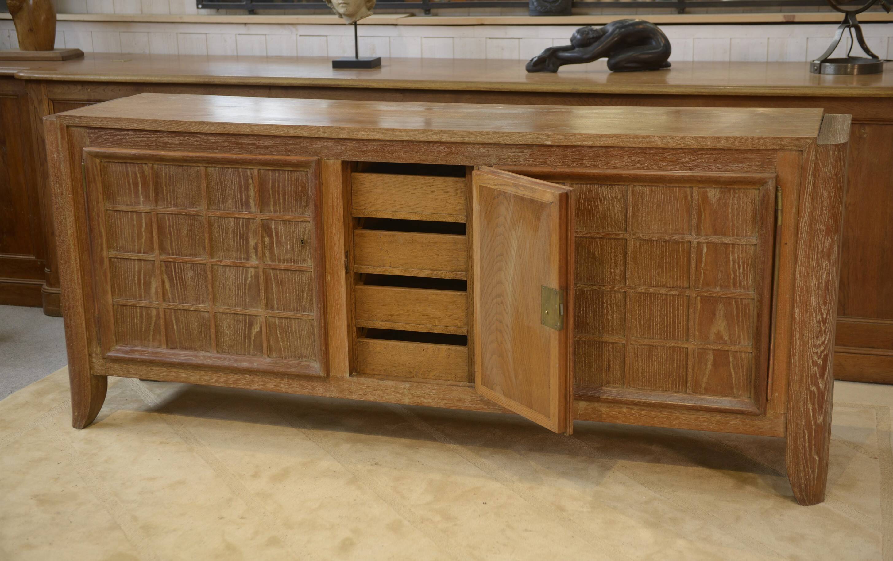 Cerused oak sideboard signed Maurice Rinck 1940s