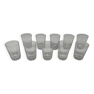 Set of 10 chiseled crystal liquor glasses