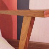 Vintage beige bouclé armchair with walnut wood from the 1950s.