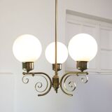 Vintage Italian Brass and Opaline Chandelier
