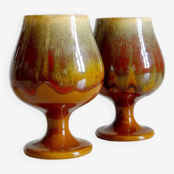 Duo of flamed ceramic cognac glasses