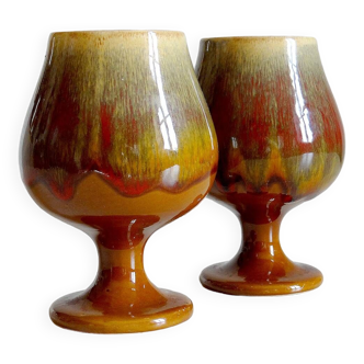 Duo of flamed ceramic cognac glasses