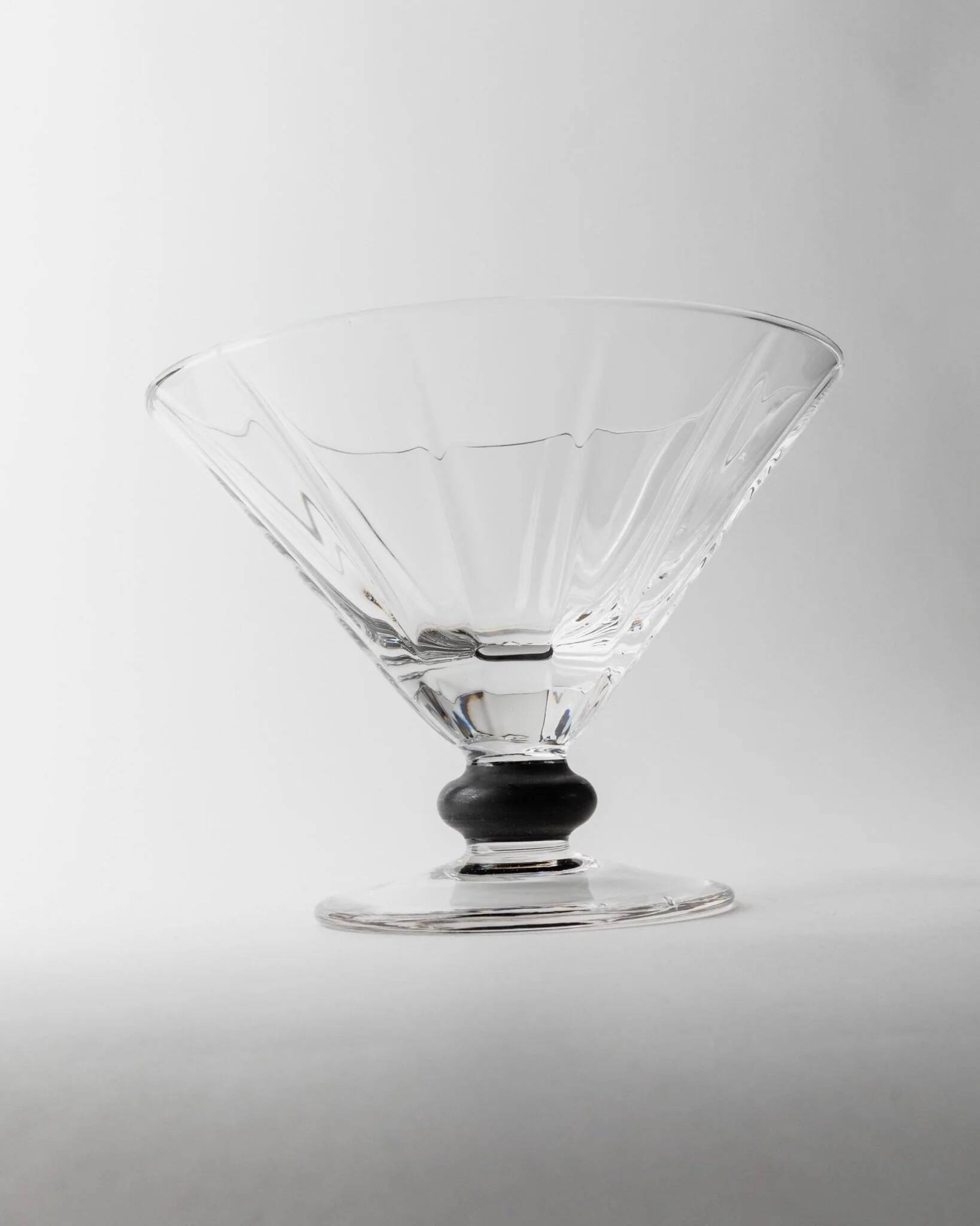 Vintage Murano Glass Centerpiece Bowl on Pedestal in Clear Glass with Black Stem Accent – Italy 1970s