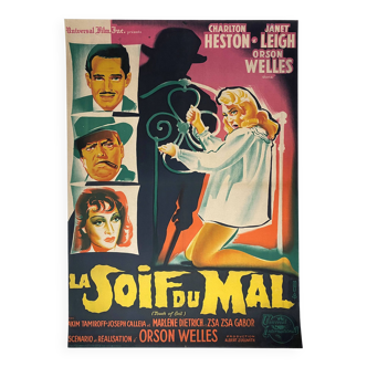 Affiche cinéma originale entoilée "La soif du Mal" Orson Welles 60x80cm 1958