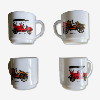 4 tasses à café Arcopal décor voitures