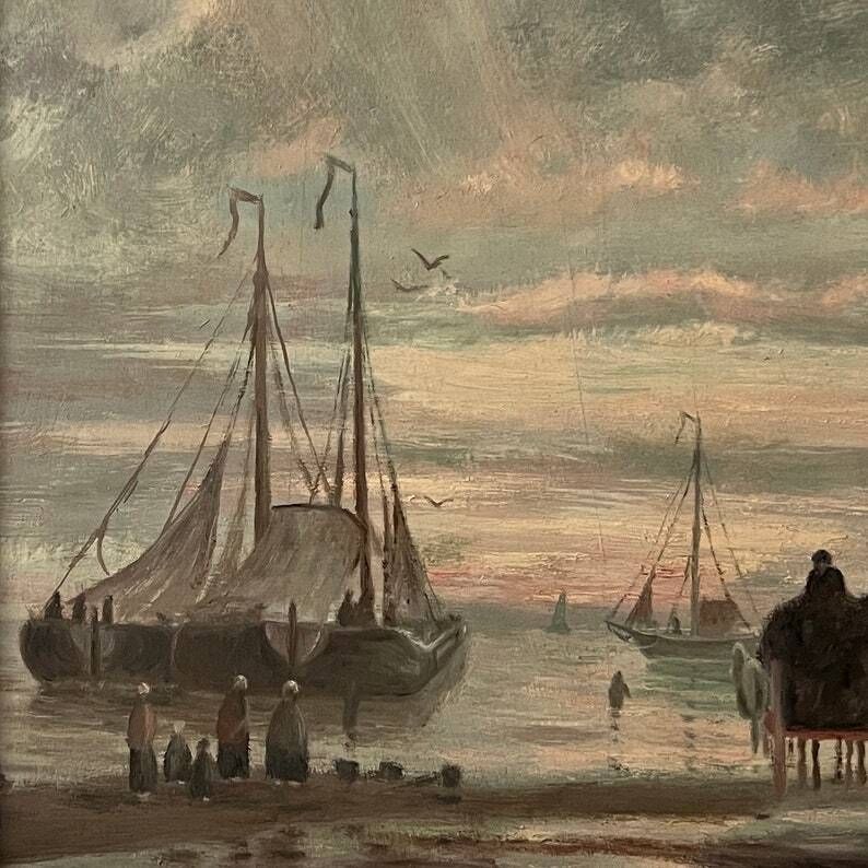 Mid 20th Century "Fishing Boat at Sea" Oil Painting