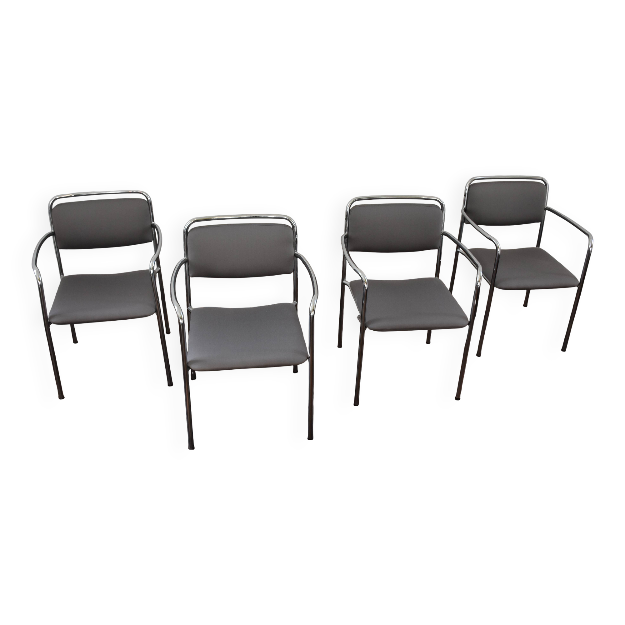 4  Reupholstered Vintage Chairs Chrom GDR 70s