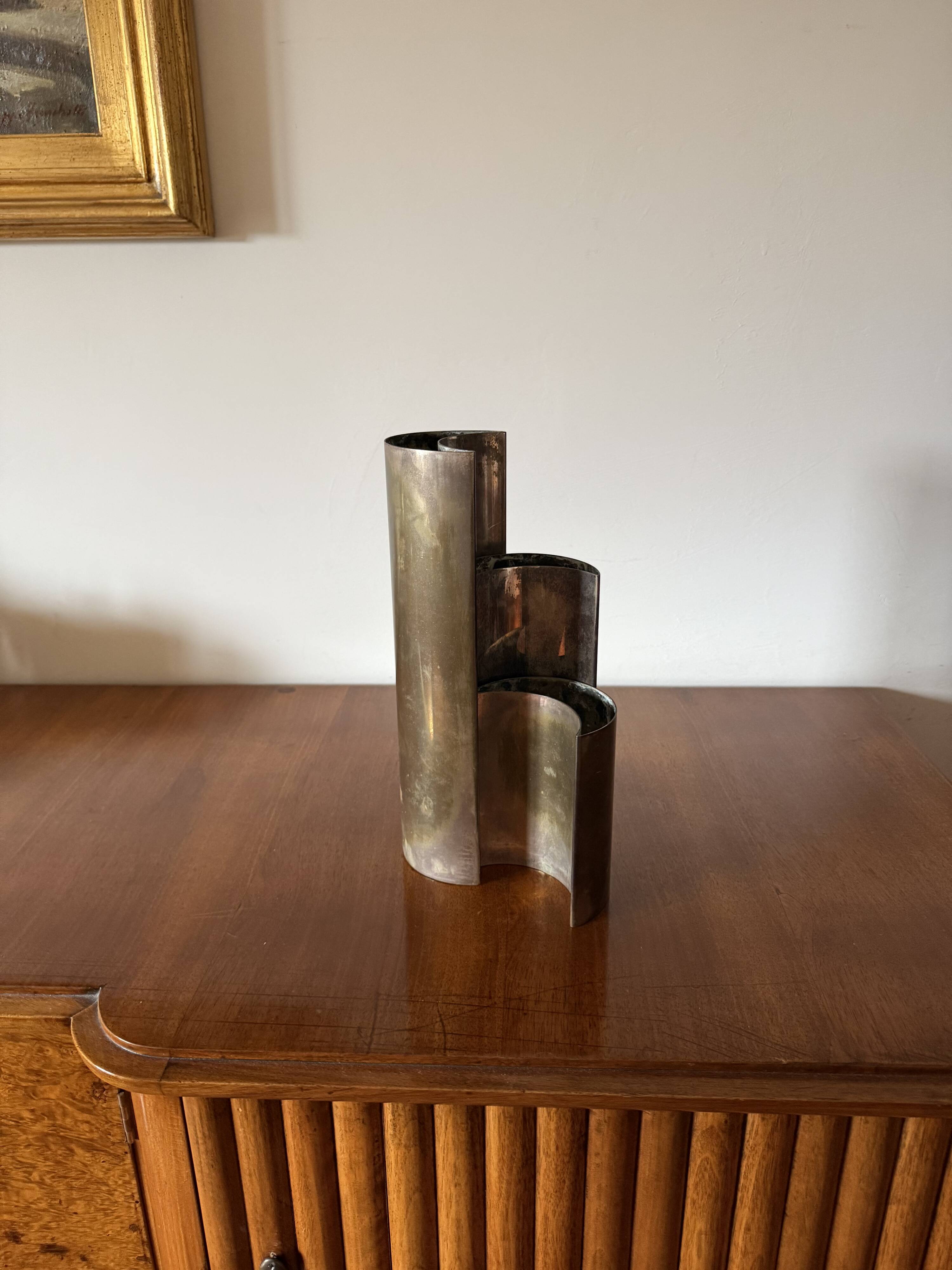 Mid-century set of 3 silver-plated vases, GiBi Italy 1970s