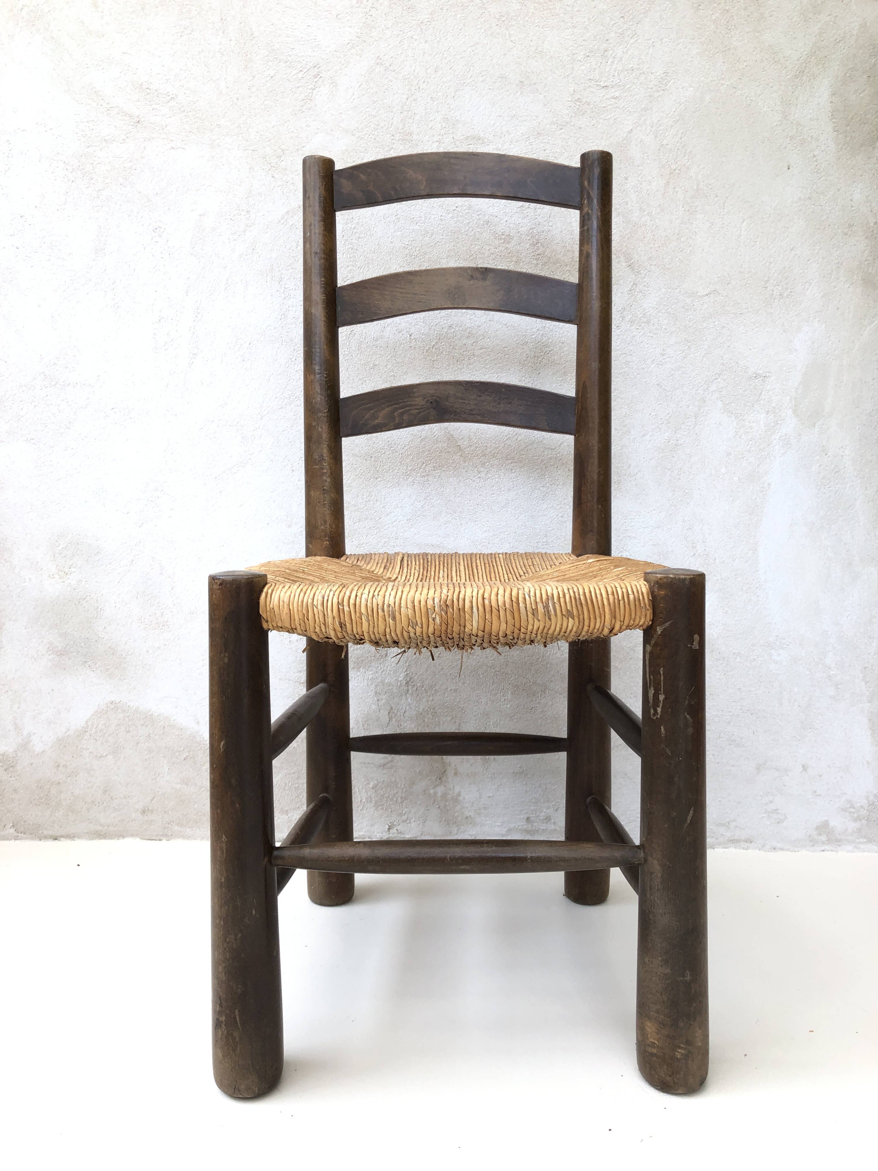 Brutalist straw wooden chair