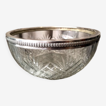 Crystal salad bowl or fruit cup size and circumference metal silver