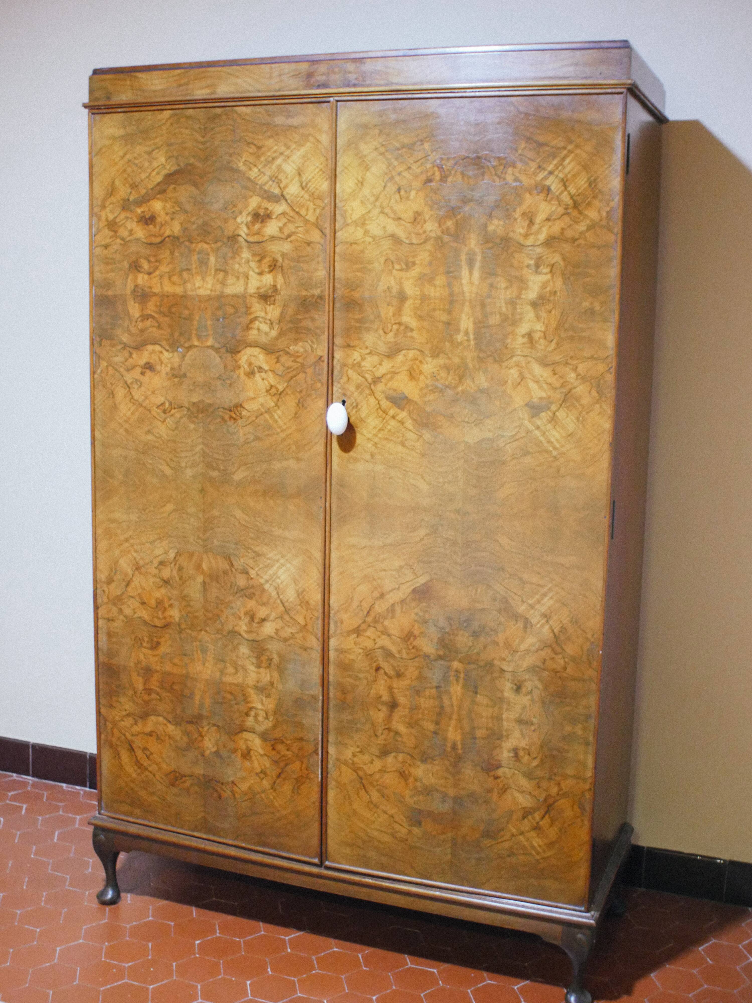 Art Deco wardrobe veneered in walnut burl.