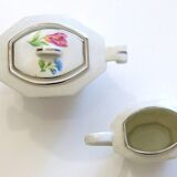 Pot à lait et sucrier anciens en faïence décorée de roses anciennes