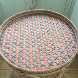 Round old rattan pedestal table