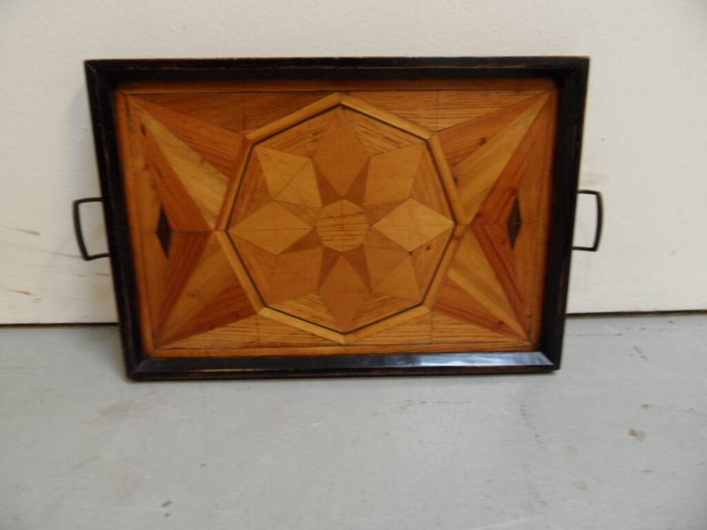 Antique wooden tray with inlay