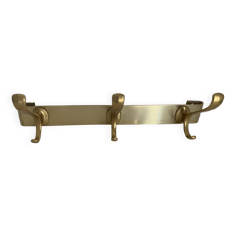 Vintage 1960s gold coat rack with 3 hooks - 43 x 12 cm