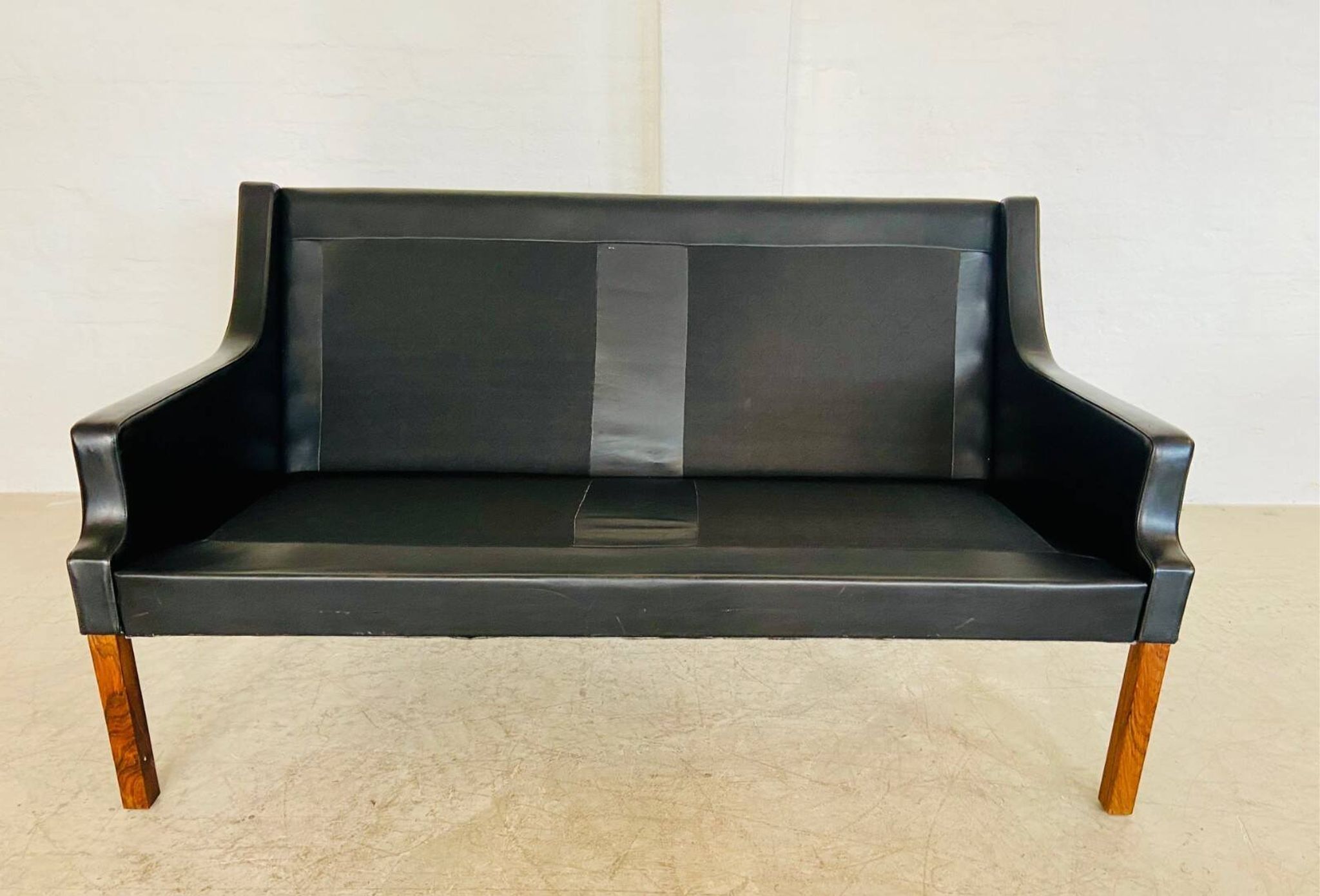 Vintage retro Danish mid-century G. Thams 2 person sofa in black leather