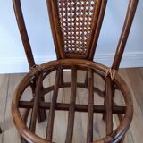 Set of 4 rattan / bamboo chairs and canning with cushions 50-60s