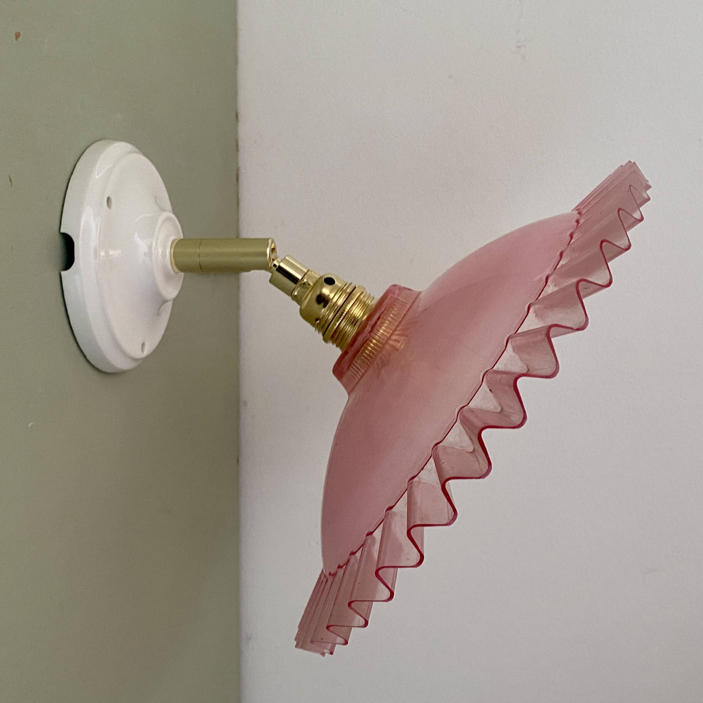 Vintage pink plastic lampshade wall light