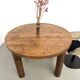 Modernist round table, solid oak, cylindrical pine base, DLG Perrian.