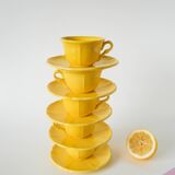 Set of 5 Badonviller lemon yellow cups and saucers, 1960