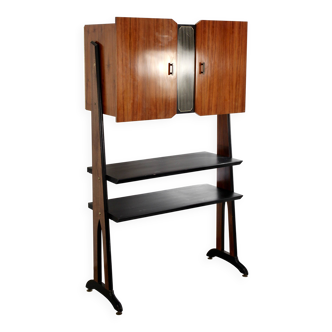 Midcentury Italian Freestanding Modular Bookshelf In Teak And Brass