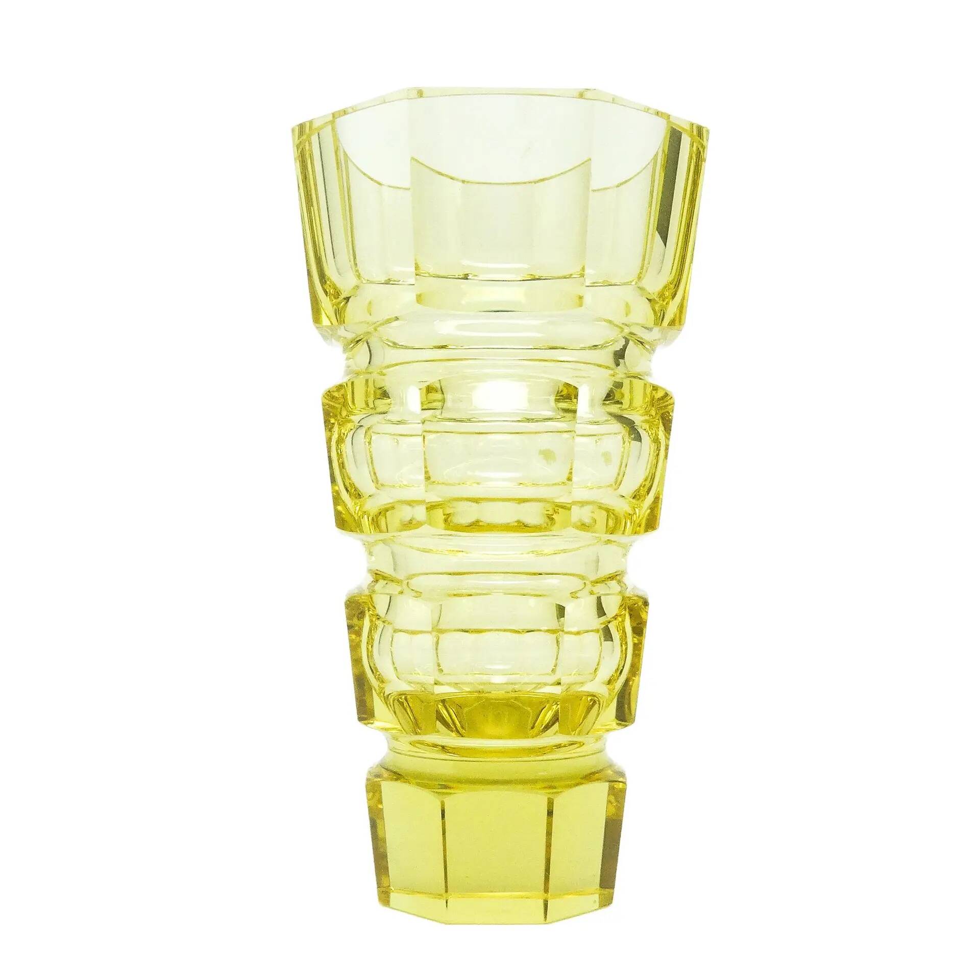 Art Deco vase, yellow crystal, designed by J. Hoffmann, Czechoslovakia, 1930s