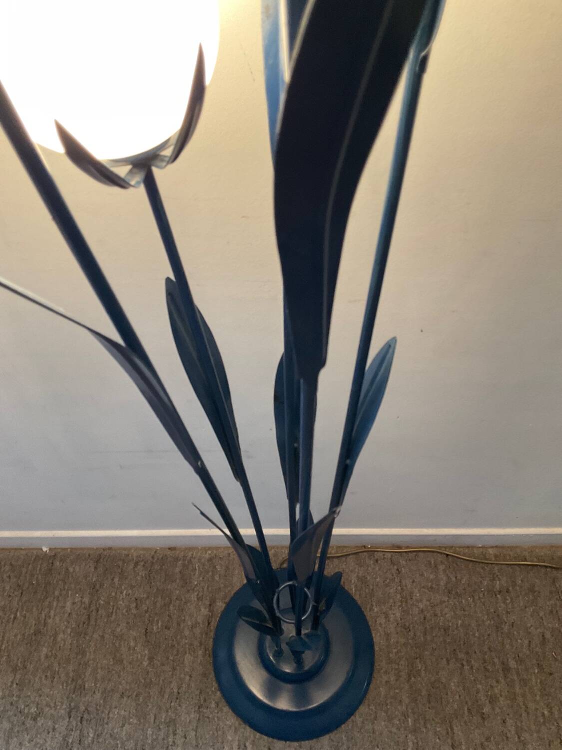 Vintage floor lamp 5 lamps in opaline and blue metal